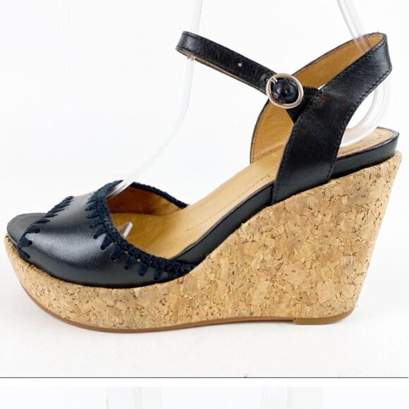Nurture by Lamaze SZ 9.5 Tango Black leather peep toe cork wedge sandals - Picture 1 of 10